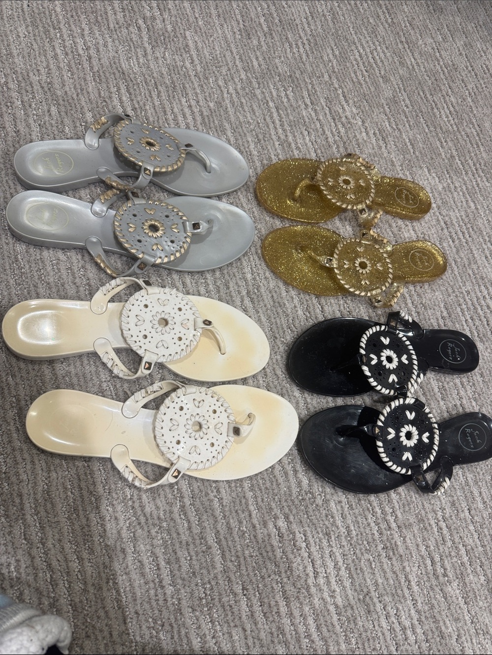 Jack Rogers Women's Jelly Sandals in Gold, Silver, White, Black, and Cream 10